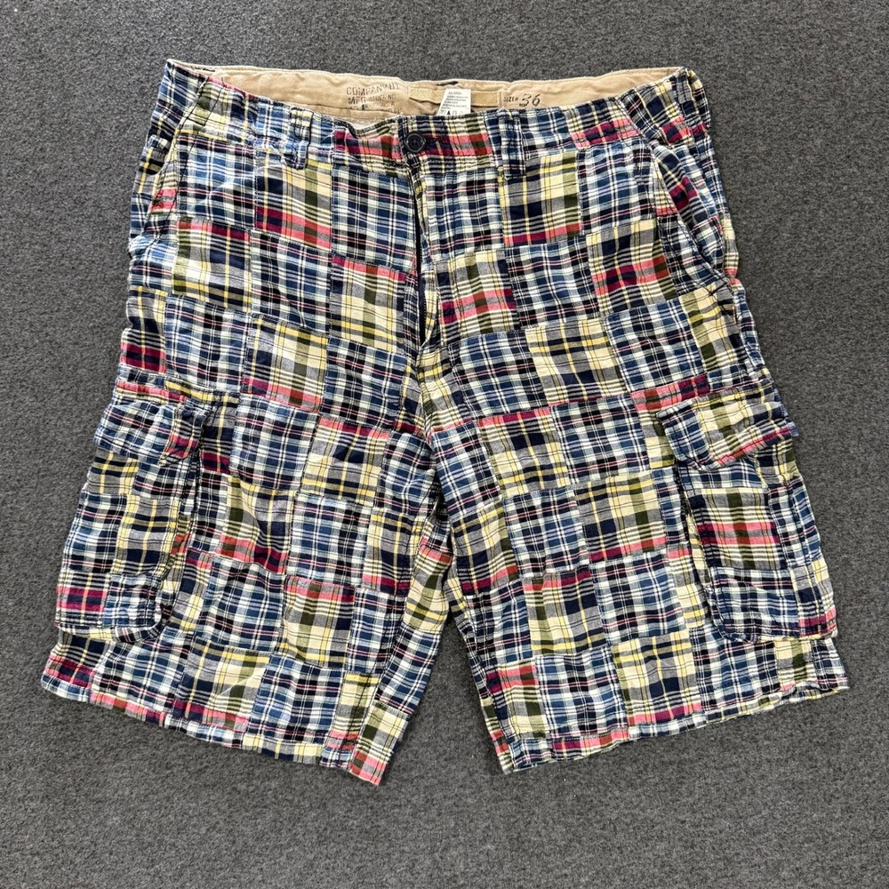 Y2K Company 81 Patchwork Plaid Cargo Shorts Mens 36 Multi Color Good Cotton